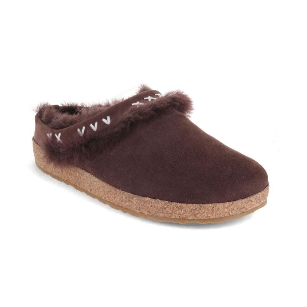 Haflinger Shetland Dark Brown Lambskin Shearling Clogs, Size 39 (S3)
